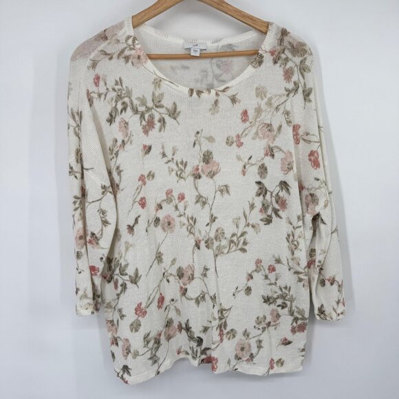 J. Jill Womens Floral Print Sweater 3/4 Sleeve Linen Blend Size Large lagenlook - Picture 2 of 12